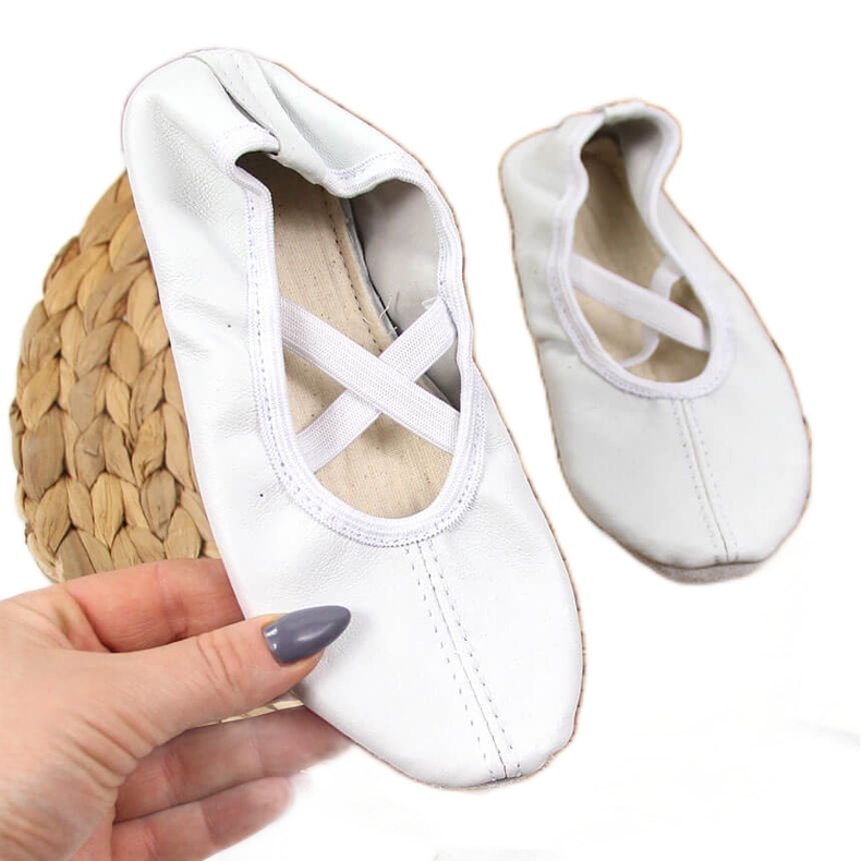 Ballerines en cuir sur élastiques, Nazo blanc blanche