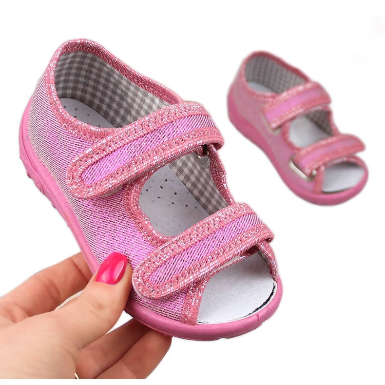 Chaussons pour filles, sandales maison scintillantes roses Nazo
