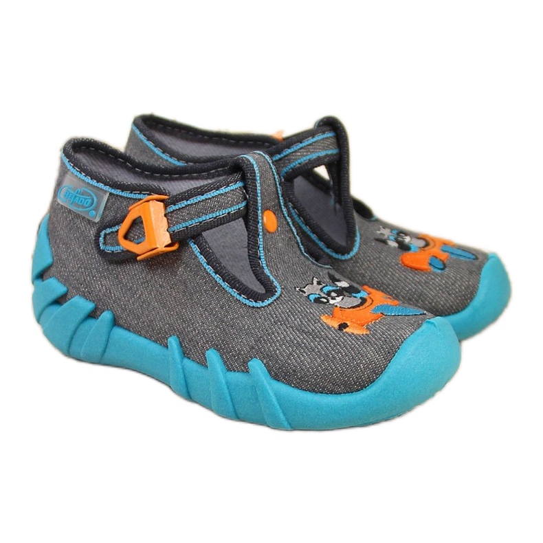 Chaussons pour garçons pour la maternelle, gris et bleu Befado Chaussons pour garçons pour la maternelle, gris et bleu Befado