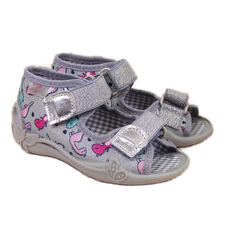 Chaussons pour filles pour la maternelle avec velcro Befado argenté gris