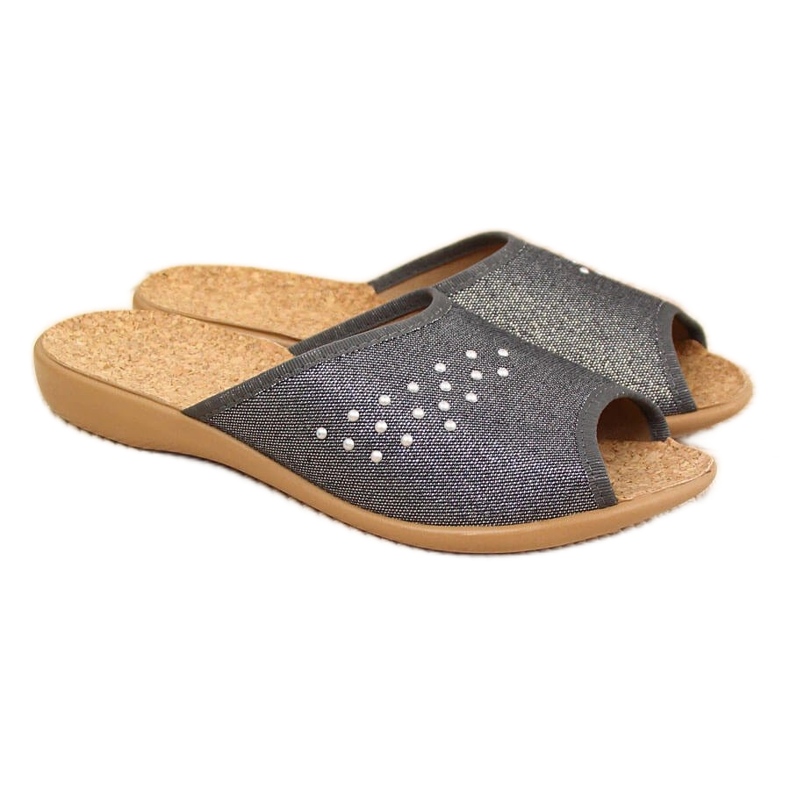 Chaussons de maison pour femmes, bout ouvert, gris Befado