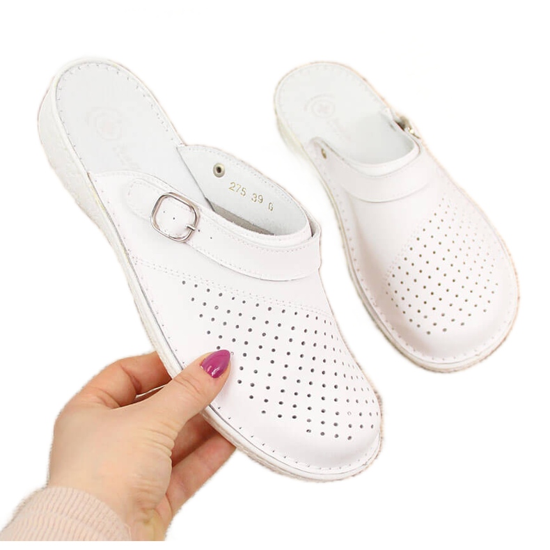 Chaussons femme en cuir sanitaire Helios 275 blanc blanche