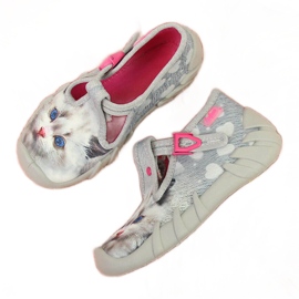 Chaussons filles pour la maternelle avec le minou Befado gris Chaussons filles pour la maternelle avec le minou Befado gris