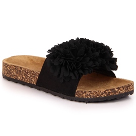 Chaussons noirs pour femme avec une fleur Jezzi