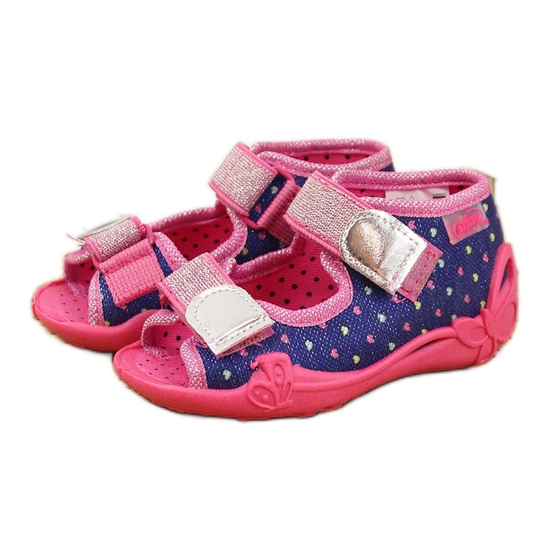 Chaussons filles pour la maternelle sur navets Befado bleu marine rose