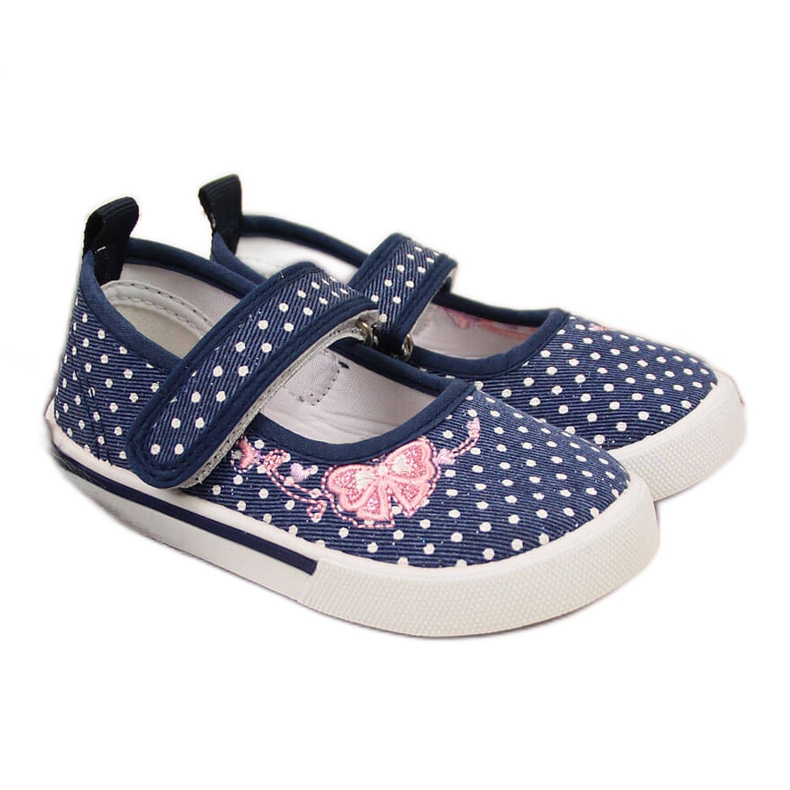 Ballerines velcro à pois bleu marine et blanc Atletico blanche