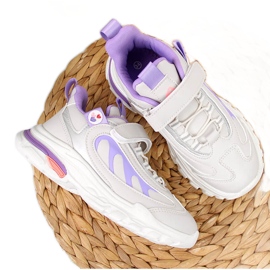Chaussures de sport fille à velcro gris-violet American Club blanche