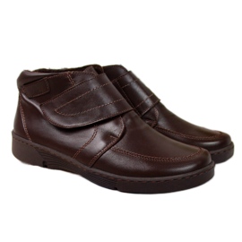 Bottes pour femmes en cuir marron avec velcro, marron Łukbut 676 brun