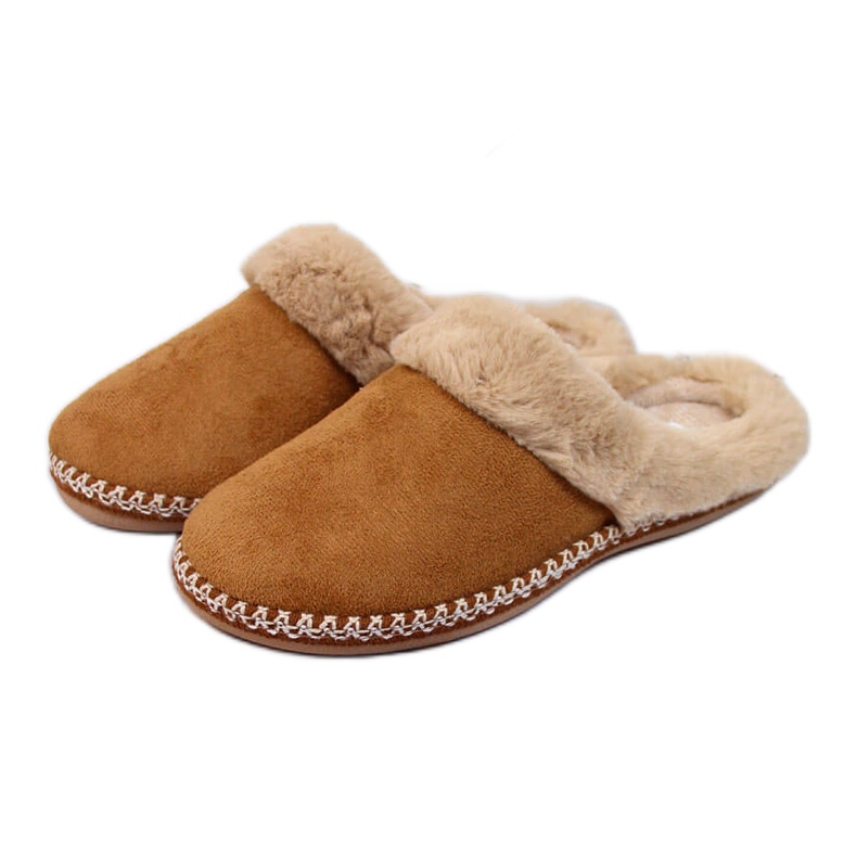 Chaussons de maison femme avec fourrure camel Cloxx brun