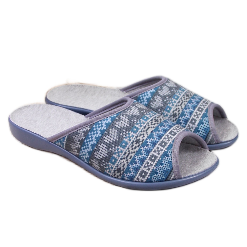 Chaussons de maison norvégiens pour femme, motif Befado gris bleu