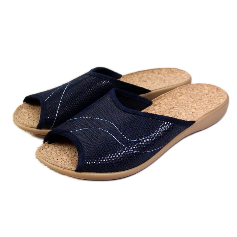 Chaussons en liège pour femmes Befado home bleu marine Chaussons en liège pour femmes Befado home bleu marine