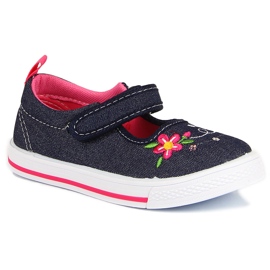 Baskets American Club pour fille en jean bleu marine rose