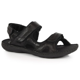 Sandales en cuir noir pour hommes avec fermetures velcro Łukbut 991
