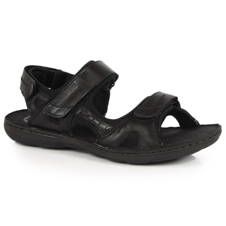 Sandales en cuir noir pour hommes avec fermetures velcro Łukbut 991 le noir