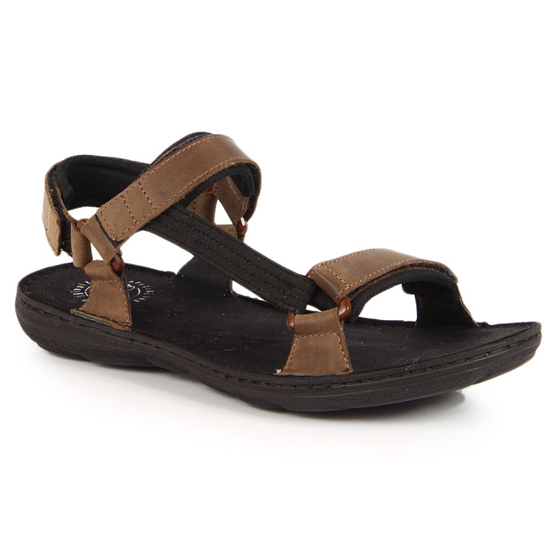 Sandales pour hommes en cuir avec velcro marron Łukbut 990 brun