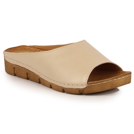 Chaussons femme en cuir crème Łukbut 1434 multicolore