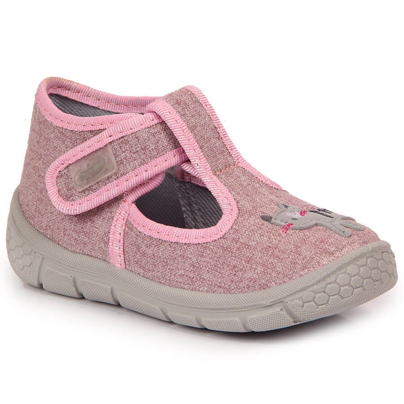 Chaussons velcro fille chat Befado rose