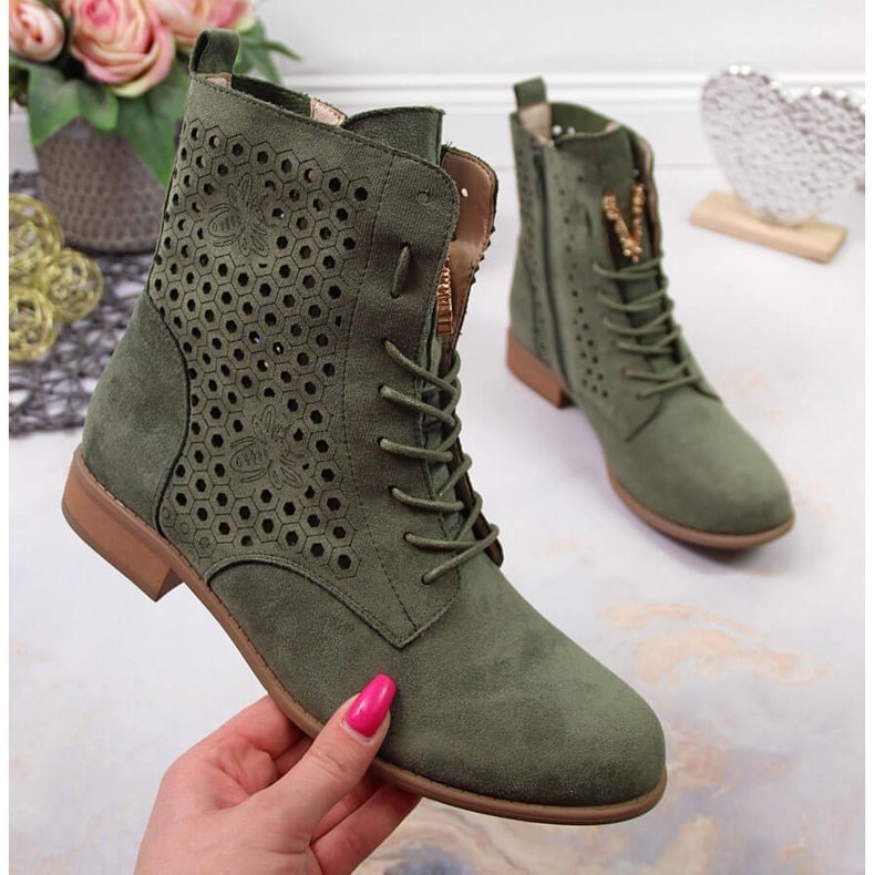 Bottes de printemps pour femme, olive ajourée Jezzi vert