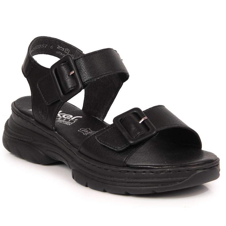 Sandales en cuir pour femmes avec velcro noir Rieker 66680-00 le noir