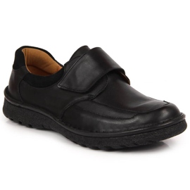 Chaussures pour hommes en cuir avec velcro noir Łukbut 1163