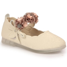 Ballerines fille à scratch avec fleurs Vinceza beiges