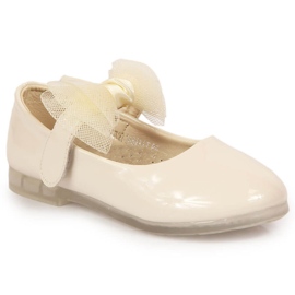 Ballerines fille à scratch avec nœud, beige Vinceza