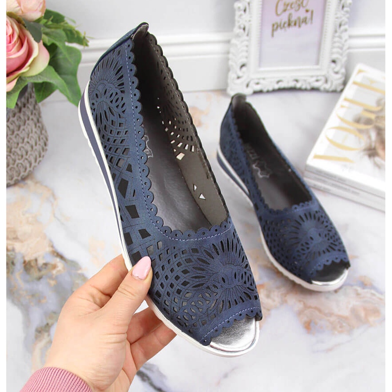 Chaussures ajourées femme, bout ouvert, bleu marine Jezzi