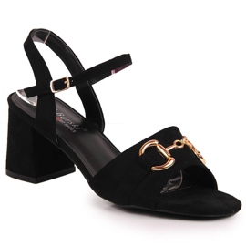 S.Barski Sandales pour femmes noires sur un poteau avec un ornement par S. Barski