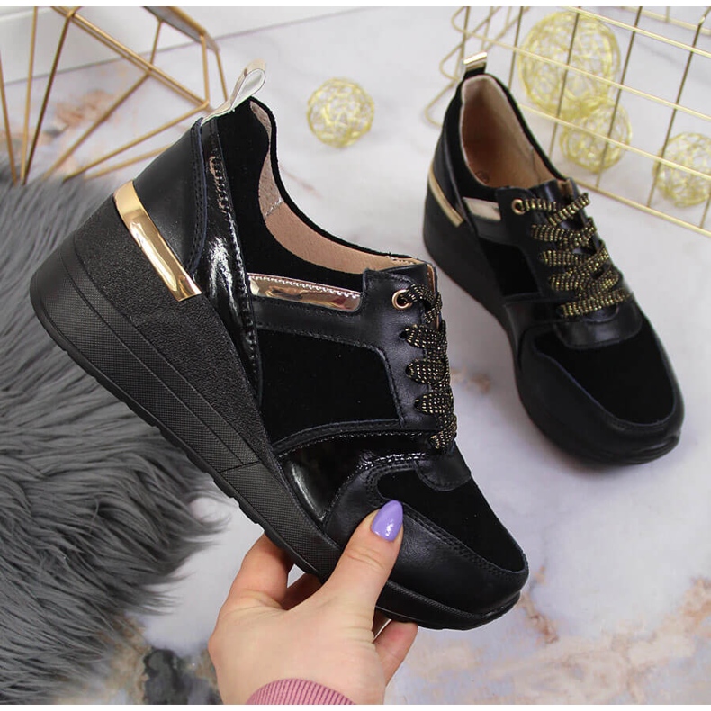 S.Barski Chaussures femme en cuir à talon compensé noir S. Barski