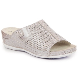 S.Barski Babouches femme en cuir sur semelle compensée argentée S. Barski