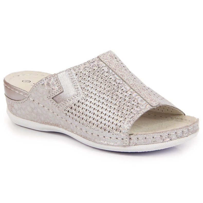 S.Barski Babouches femme en cuir sur semelle compensée argentée S. Barski