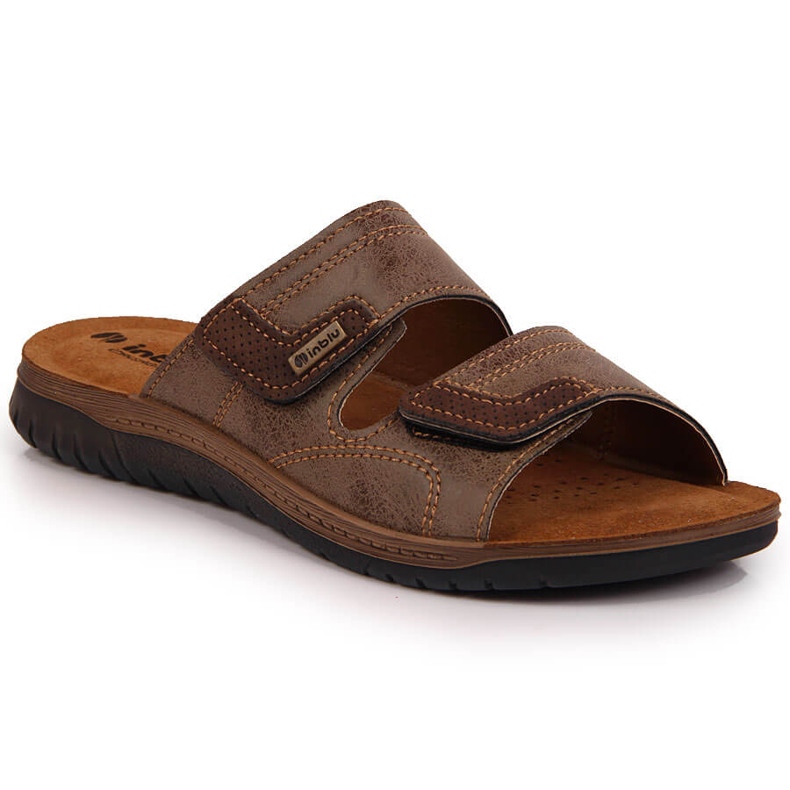 Chaussons pour hommes Inblu marron confortables avec velcro brun