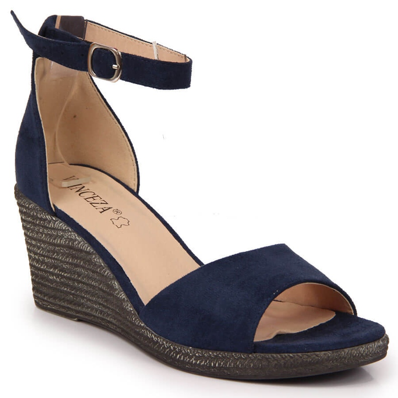 Sandales compensées femme Vinceza bleu marine