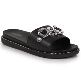 Chaussons femme noirs avec chaîne Vinceza le noir