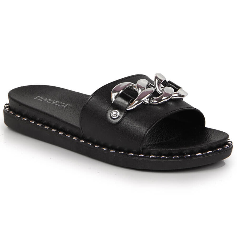 Chaussons femme noirs avec chaîne Vinceza le noir