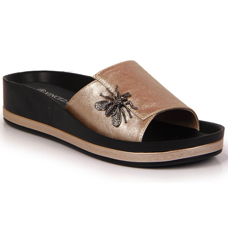 Chaussons compensés dorés pour femme avec nœud papillon Vinceza d'or