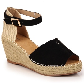 Sandales espadrilles femme sur compensées noires eVento