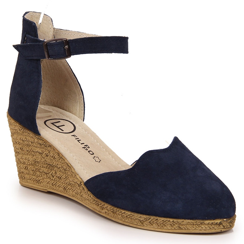 Sandales pour femmes en cuir sur un coin bleu marine Filippo Sandales pour femmes en cuir sur un coin bleu marine Filippo