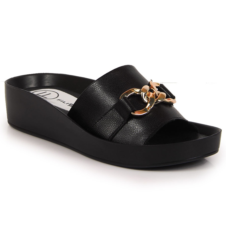 Chaussons femme en cuir noir avec chaîne Filippo le noir