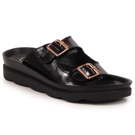 Chaussons en cuir pour femmes avec boucles noir Filippo le noir