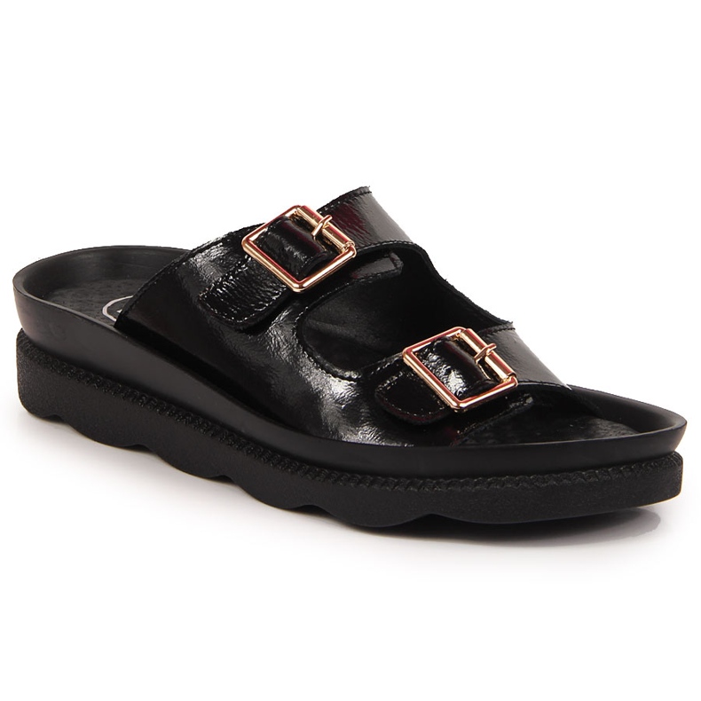 Chaussons en cuir pour femmes avec boucles noir Filippo le noir