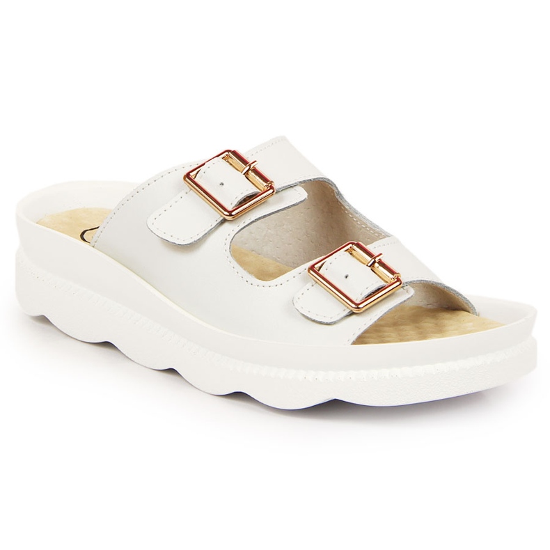 Chaussons en cuir pour femmes avec boucles blanc Filippo blanche Chaussons en cuir pour femmes avec boucles blanc Filippo blanche