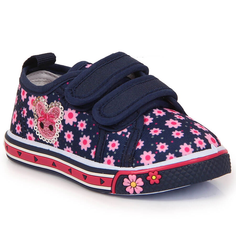 Baskets velcro bleu marine Atletico fille rose