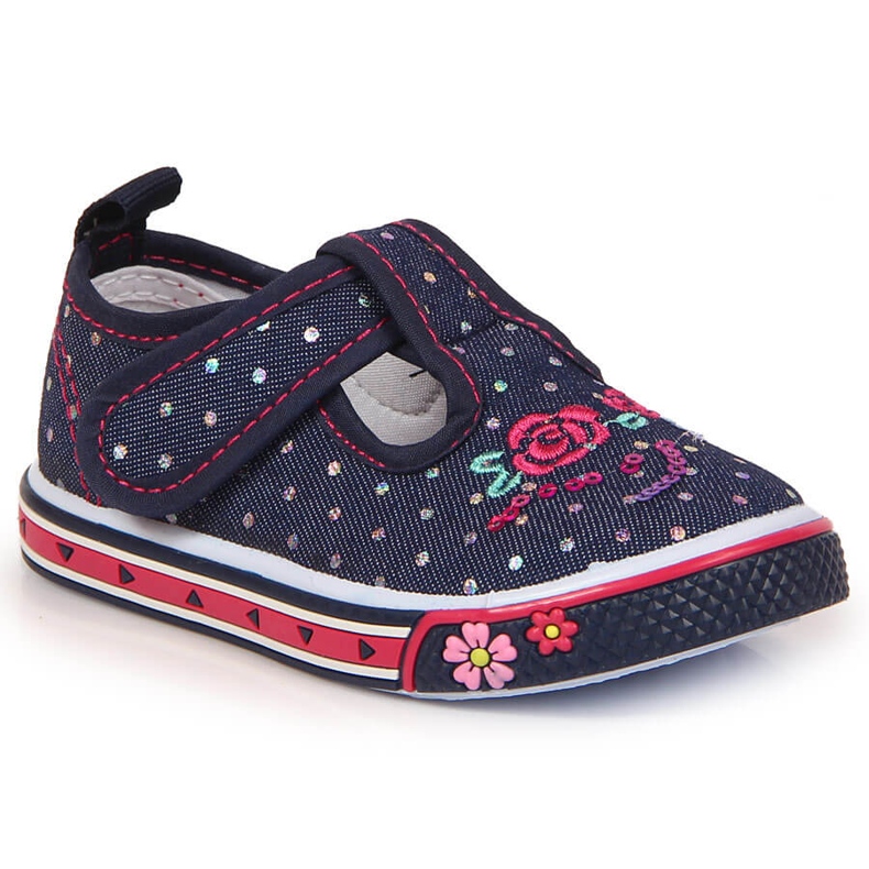 Baskets pour fille avec velcro à pois bleu marine Atletico