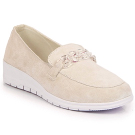 Mocassins femme en cuir avec chaîne Artiker crème beige Mocassins femme en cuir avec chaîne Artiker crème beige
