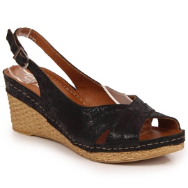 Sandales en cuir pour femmes sur un coin noir Dolce Pietro le noir