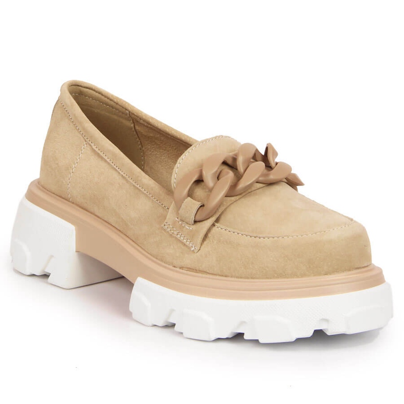 Chaussures femme en cuir avec chaînes beige Filippo