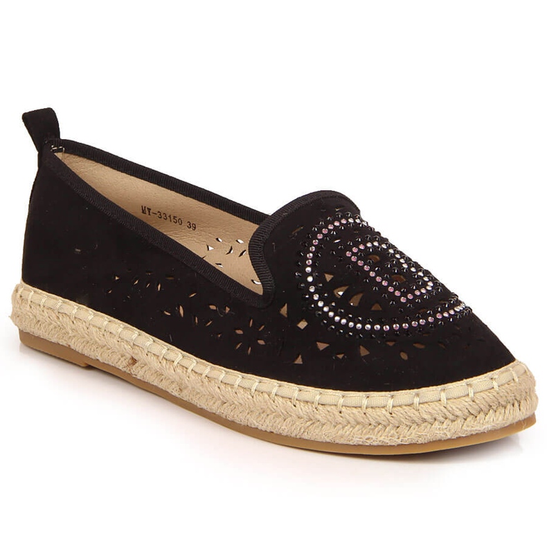 S.Barski Espadrilles noires ajourées avec zircons cubiques par S. Barski le noir