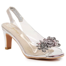 Sandales transparentes pour femmes avec pierres Sabatina argentées