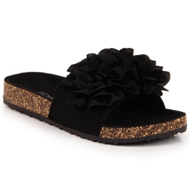 Chaussons femme noirs à fleurs eVento